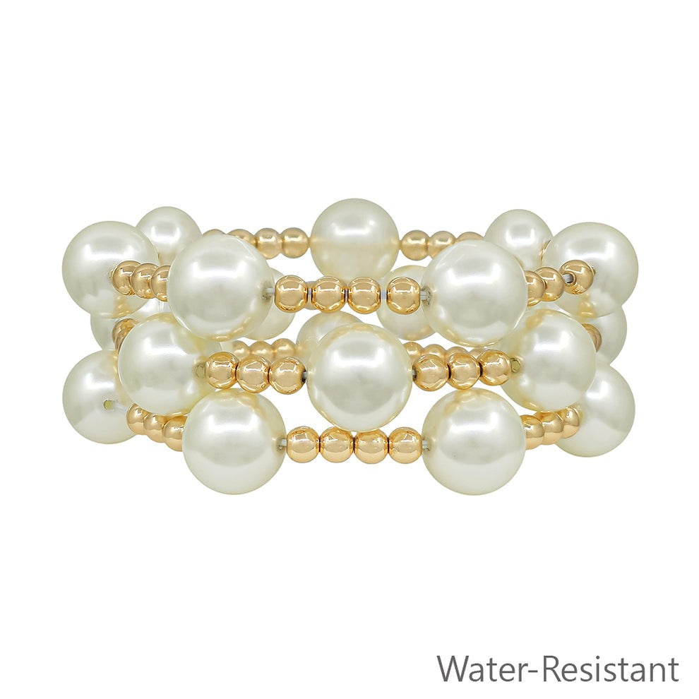 Water Resistant Pearl & Ball Bead Stretch Bracelet Set