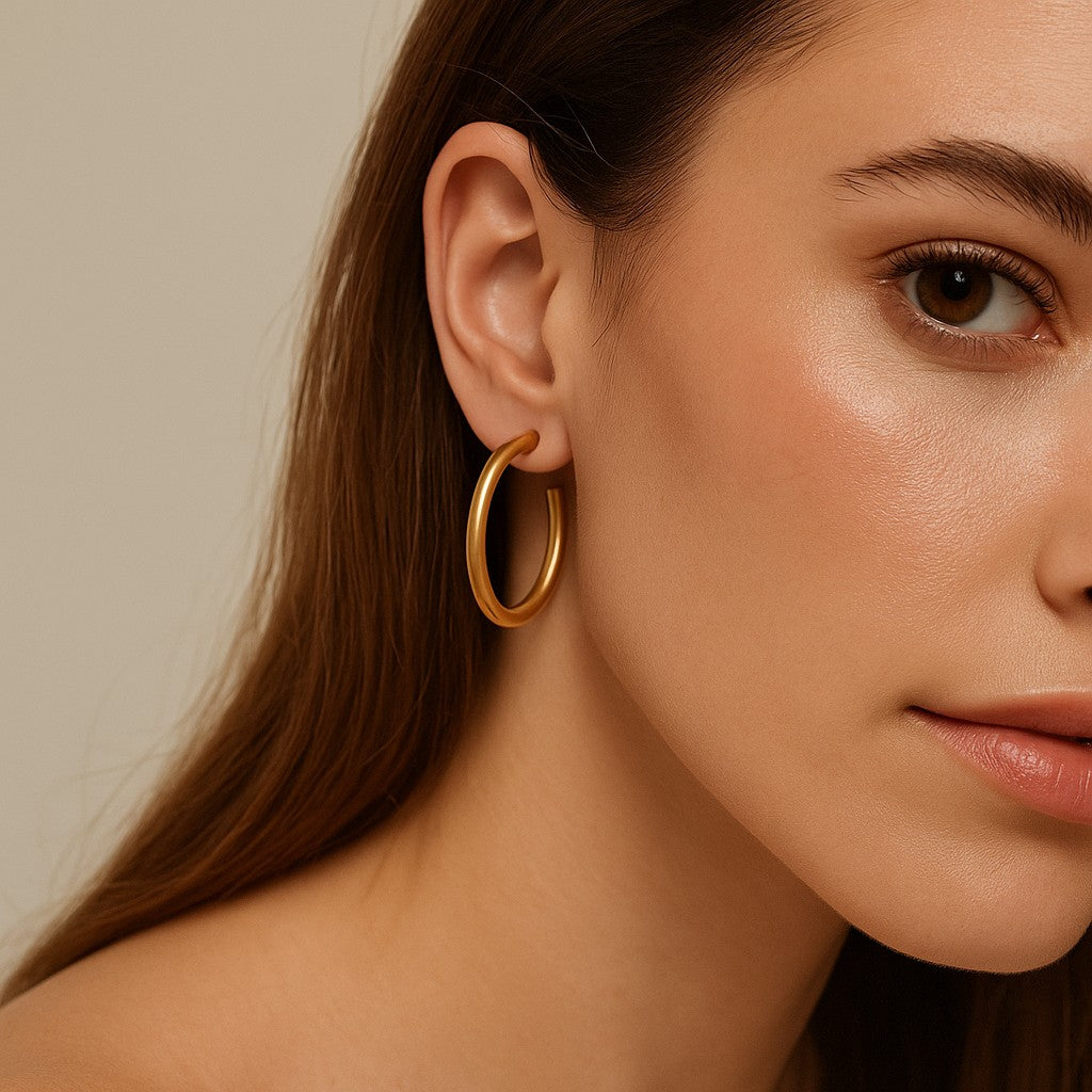 40MM Brushed Gold Hoop Earring - jewelry