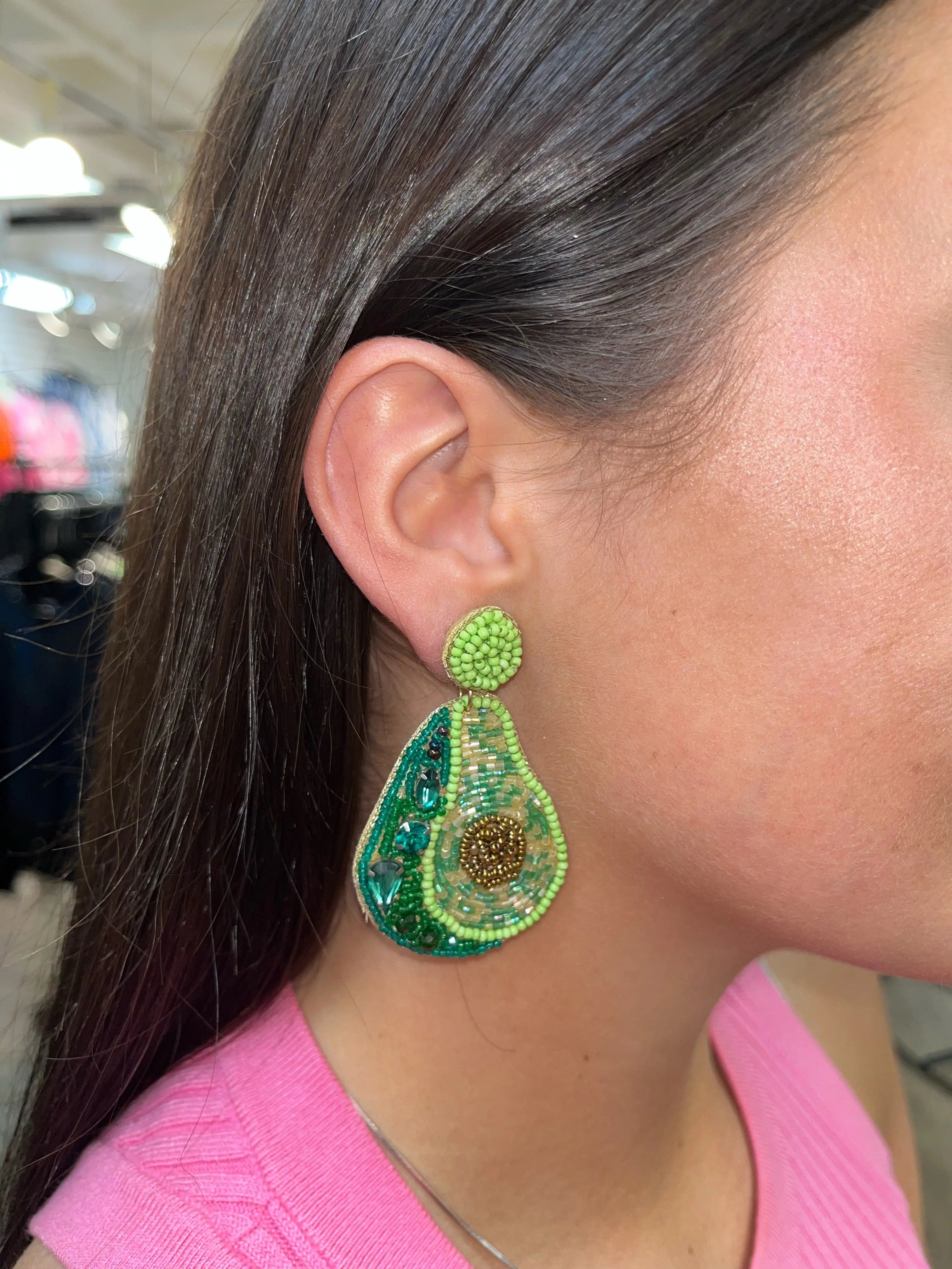 Seed Bead Statement Earring Avocado - Earrings