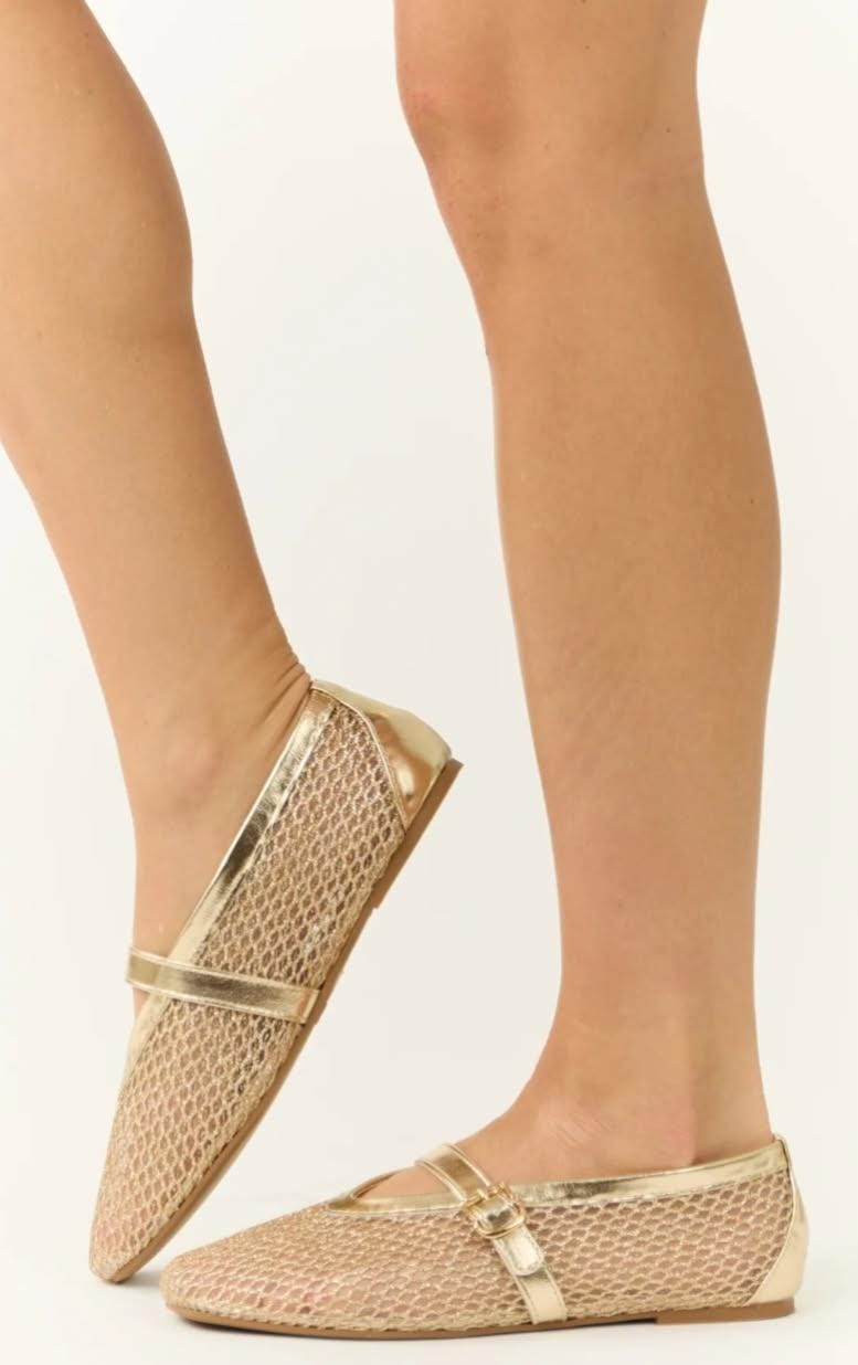Bamboo Accessories Gold Mesh Ballet Flats