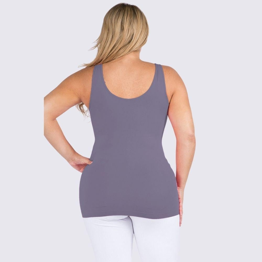 Basic seamless tank bra friendly reversable v u neckline fitted smoothing buttery soft plus charcoal rear view