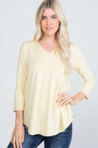 Basic 3/4 Sleeve Flattering Fit Top (Lemon Spritz)
