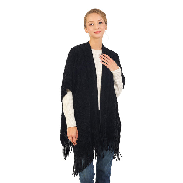 Chenille Kimono w/Fringe (Black)