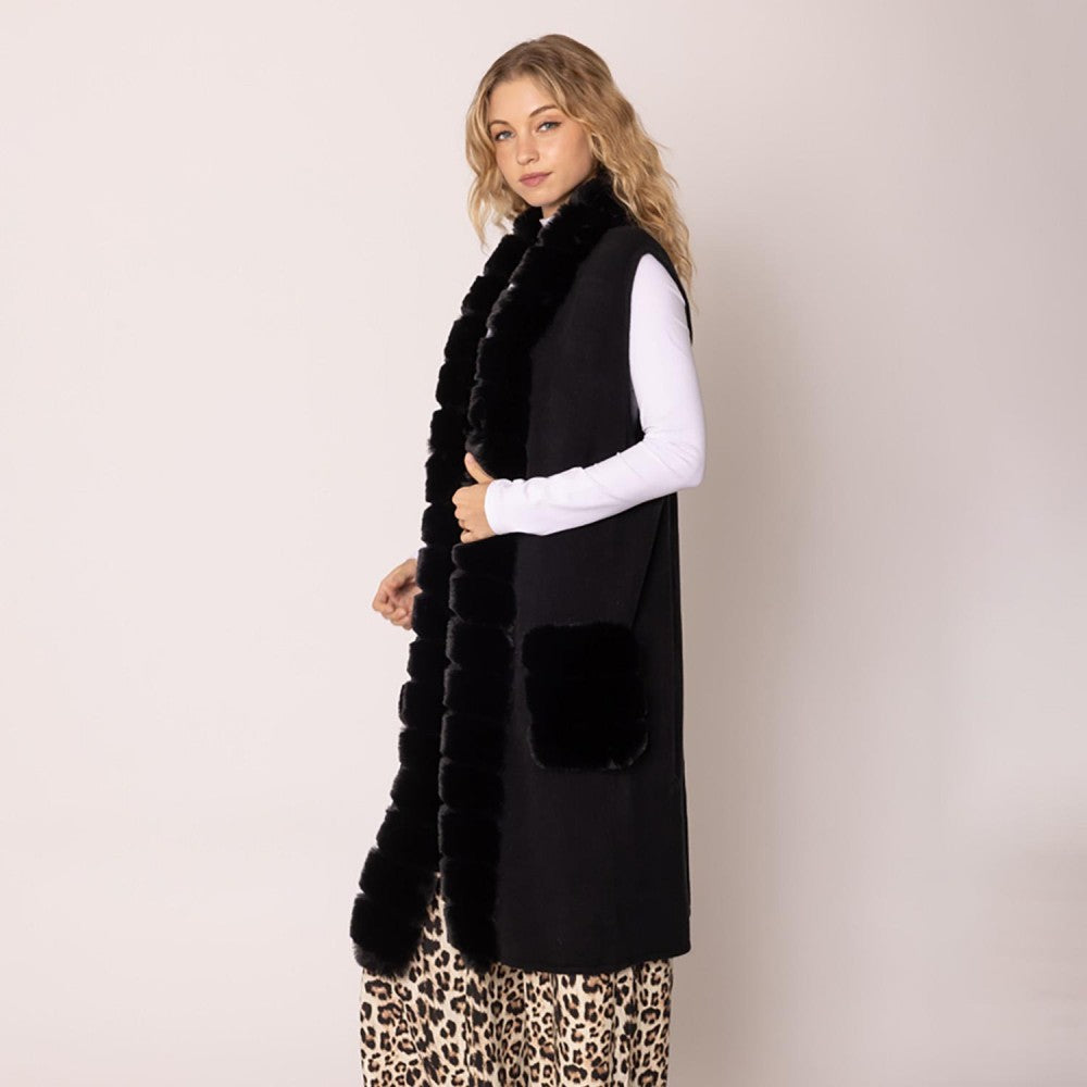 Faux Fur Vest Black - clothing