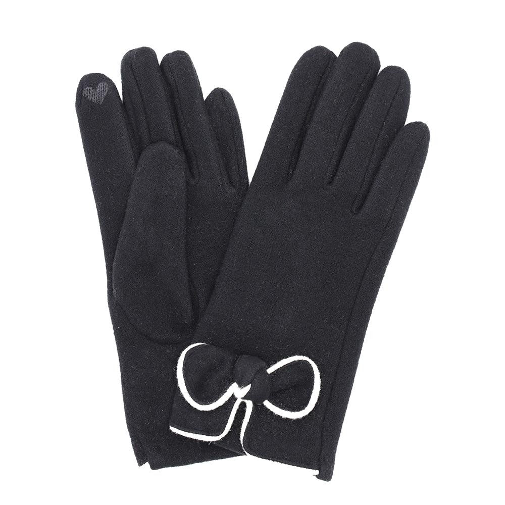 Soft Knit Glove w/Bow Detail Black