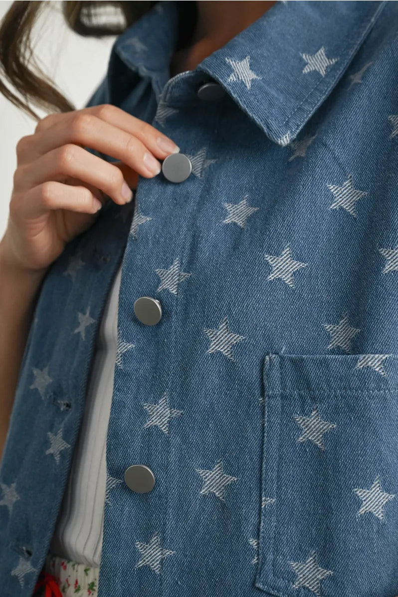 Buttermelon clothing Americana Star-Print Oversized Denim Shirt-Jacket