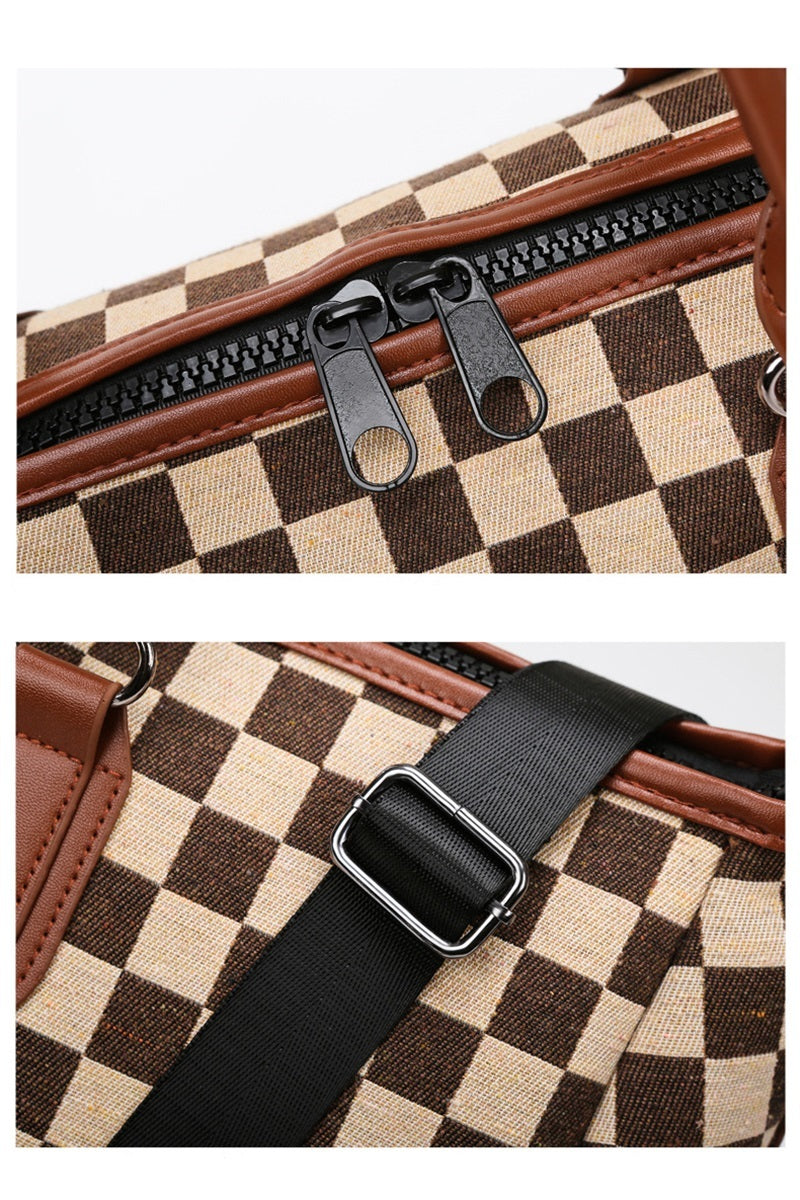 Checkered Canvas Weekender Camel/Creme