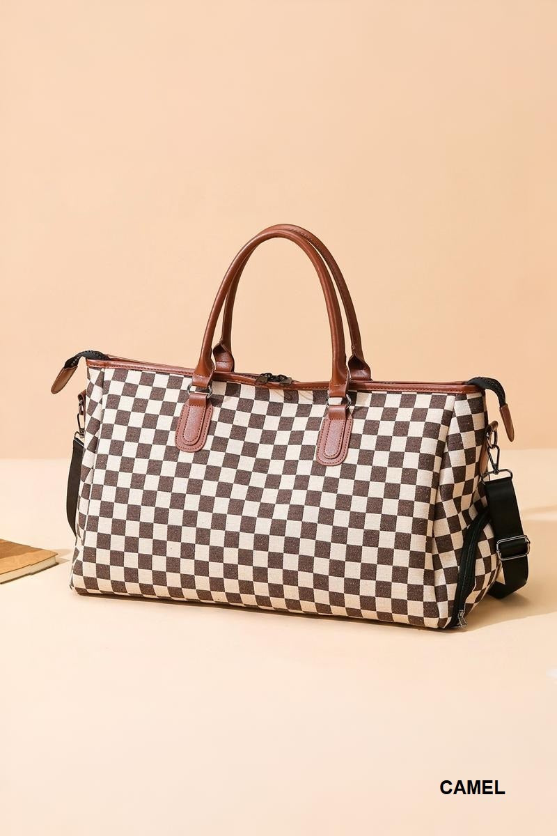 Checkered Canvas Weekender Camel/Creme