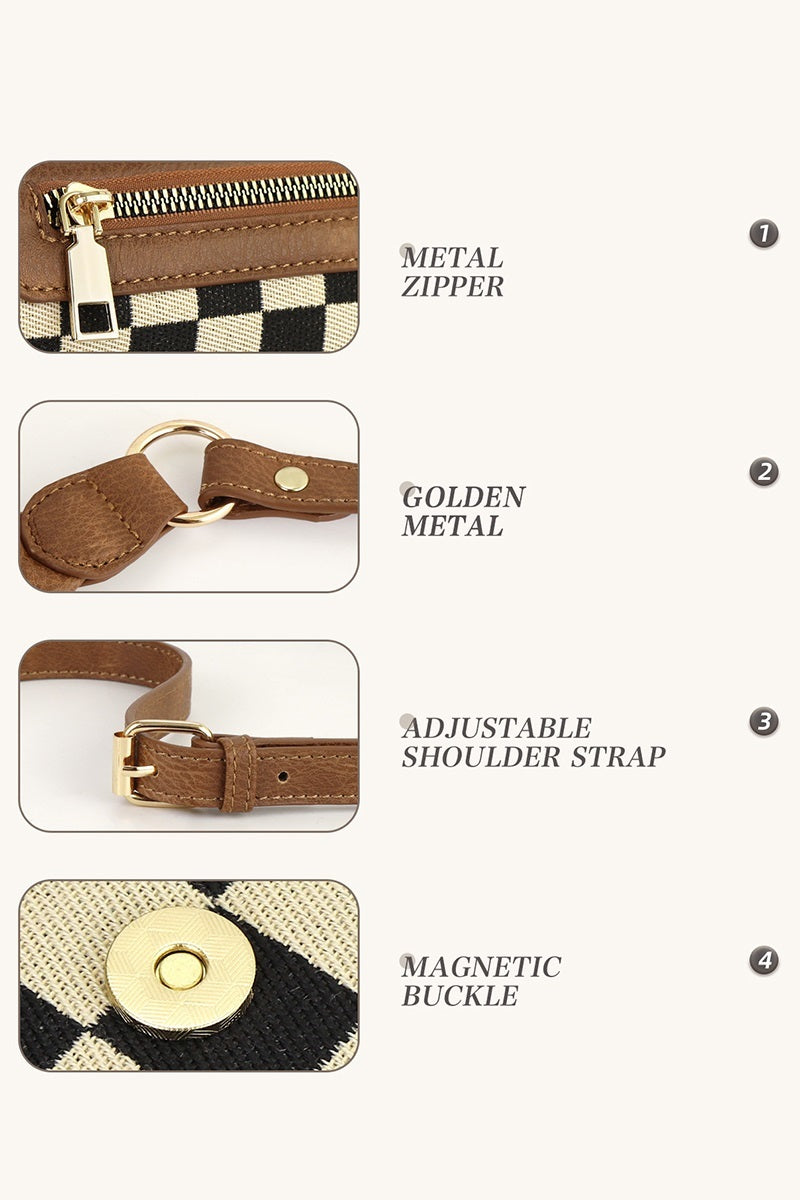 Checkered Crossbody & Wallet Camel/Creme
