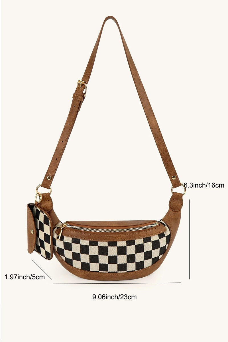 Checkered Crossbody & Wallet Camel/Creme
