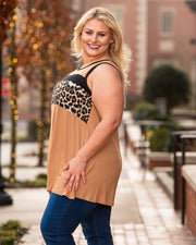 Coloblock Tunic Tank Top Mocha Leopard