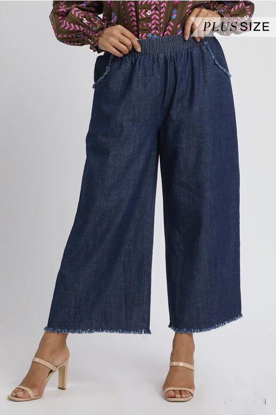 Wide Leg Denim Cropped Pants Plus