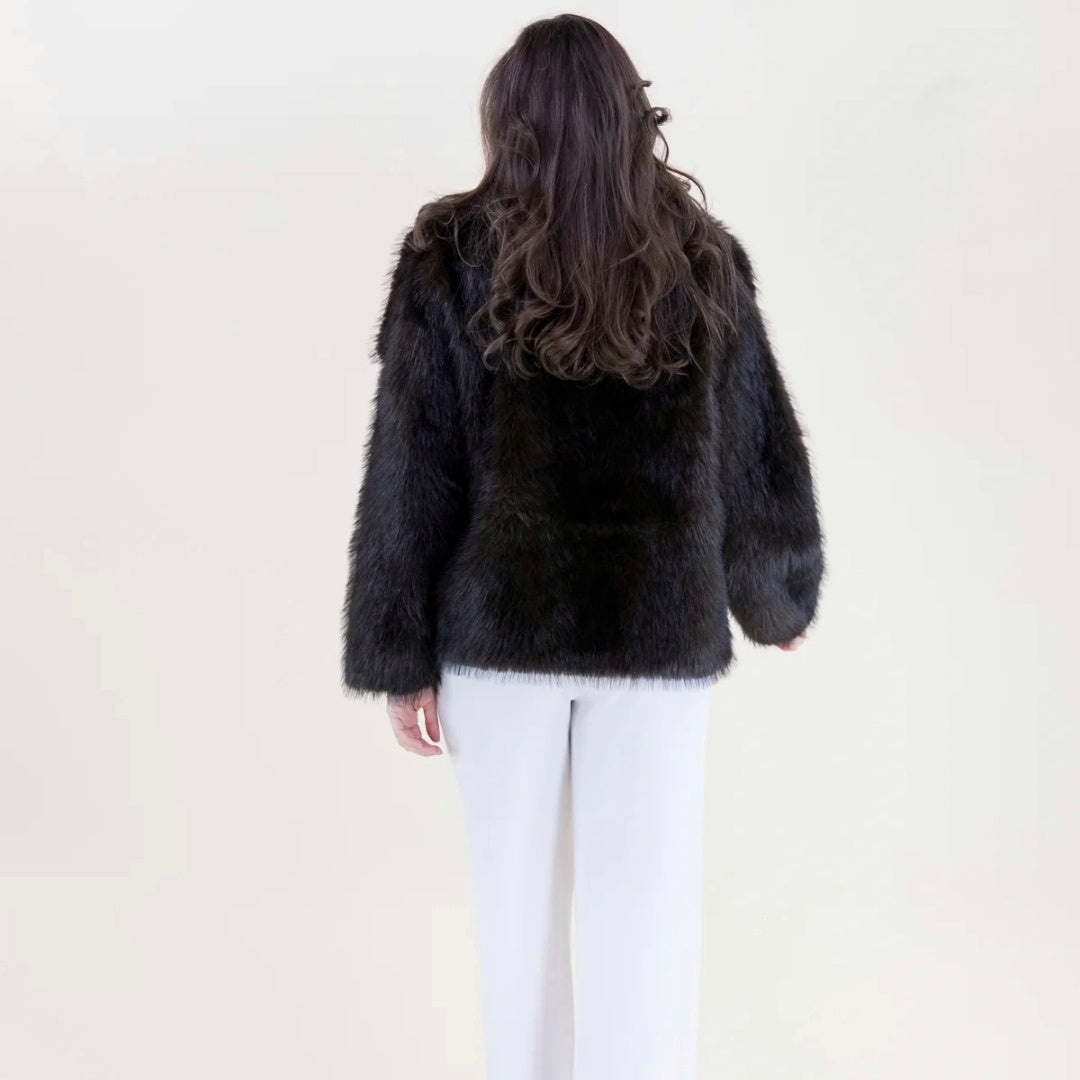 Faux Fur Wide Lapel Jacket Chocolate Brown