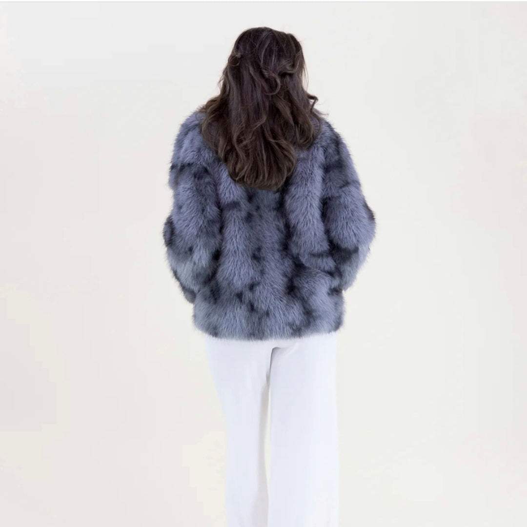 Faux Fur Wide Lapel Jacket Grey Lynx