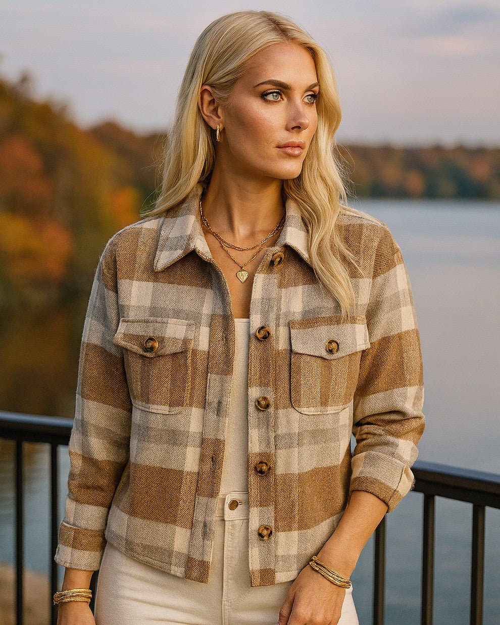 Tan Plaid Shacket - Small - clothing