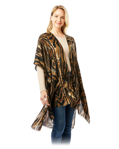 Metallic Gold Animal Print Kimono (Brown)