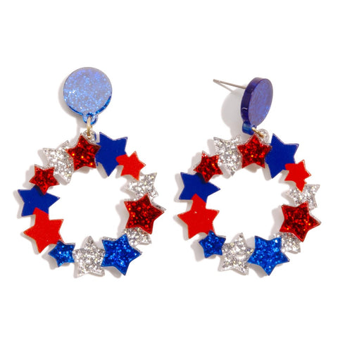 Acrylic Red White Blue Stars Earring