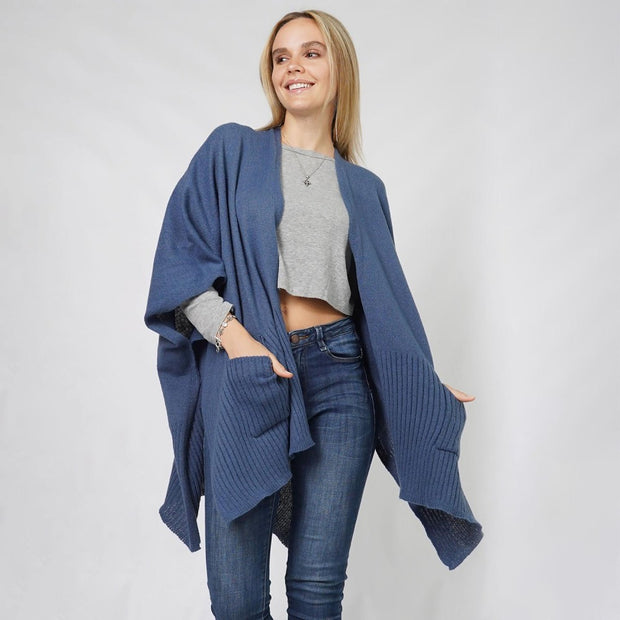 Flowy Knit Cardigan Denim Blue