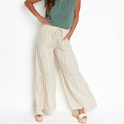 Chambray Tiered Wide Leg Pants | Plus Size Clothing for Women