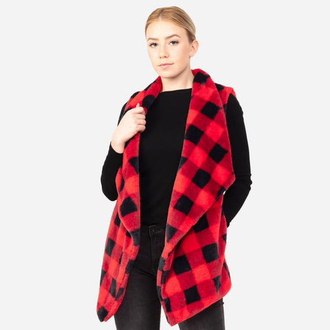 Faux Fur Buffalo Plaid Vest