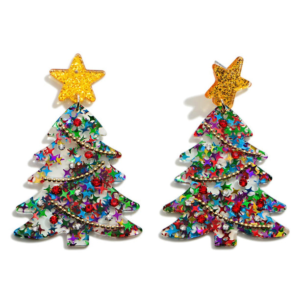 Acrylic Christmas Tree Earring Multi