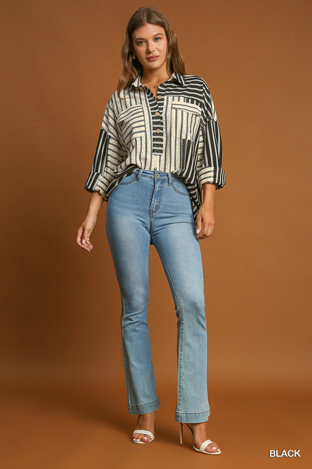 Striped Button Down Collared Shirt