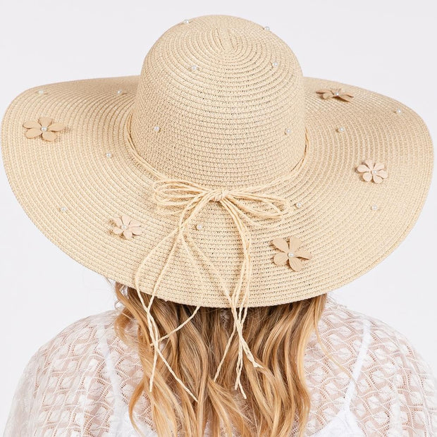 Sun Hat With Pearl & Flower Details