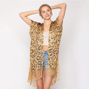 Leopard Shimmer Kimono with Fringe