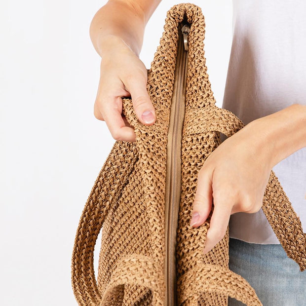 Tote Bag Woven Straw (Dark Natural)