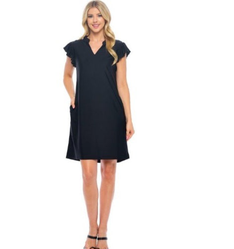 Ruffle Sleeve Resort Dress (Black)