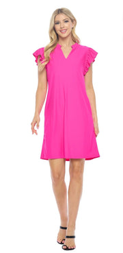Ruffle Sleeve Resort Dress (Fuchsia)