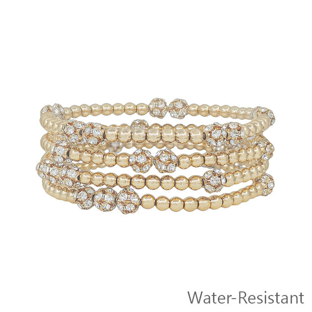 Water Resistant Set of 6 Pave Crystal Layering Bracelets