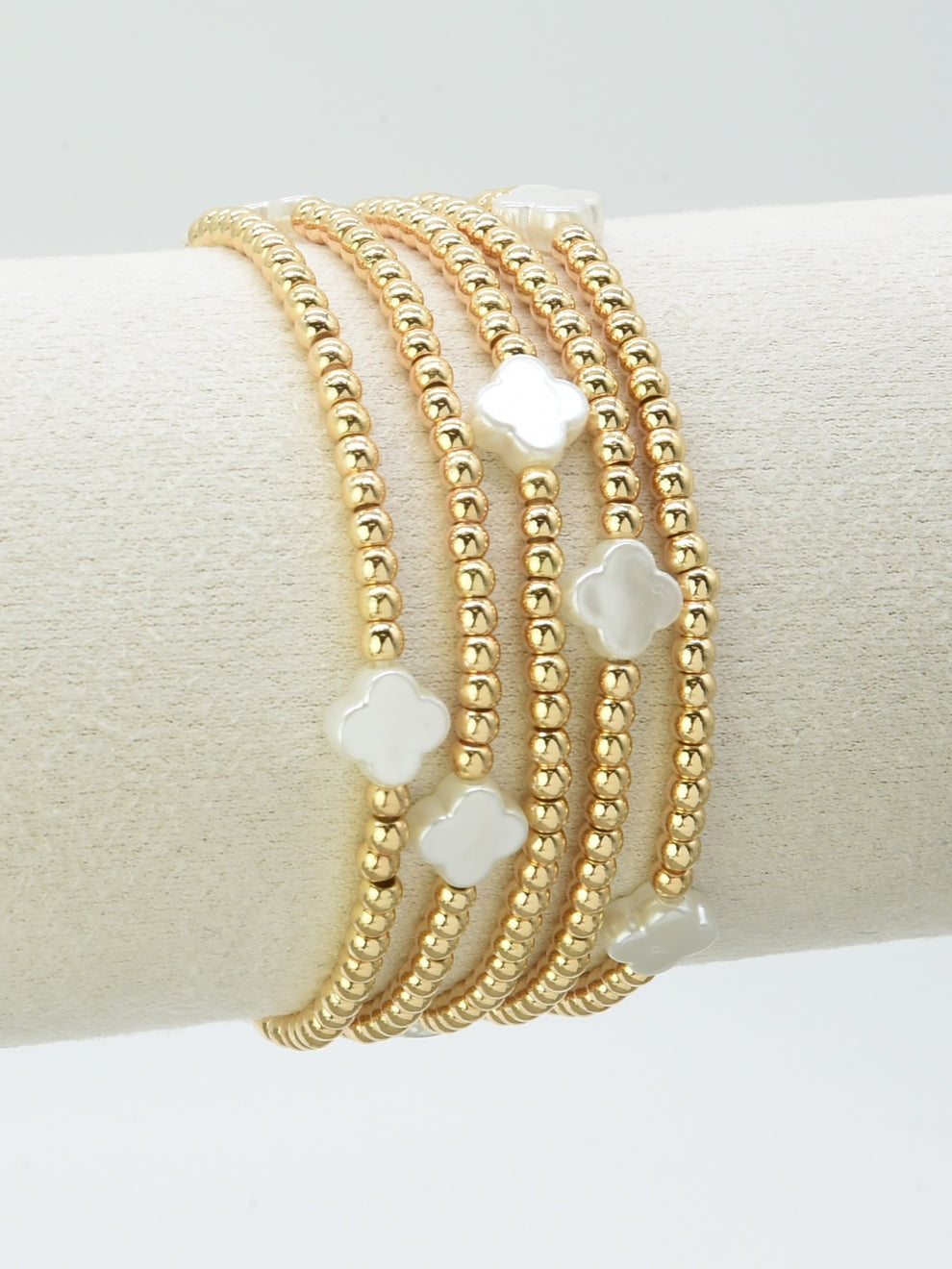 Water Resistant Clover Ball Bead Stretch Bracelet Set