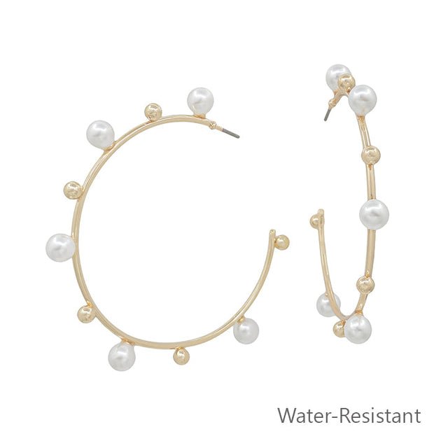 Water Resistant Hoop Pearl Gold