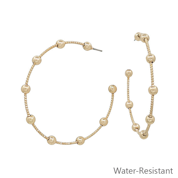 Water Resistant Gold Ball Hoop - Earrings
