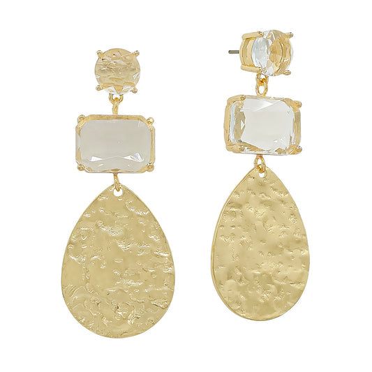 Hammered Teardrop w/Double Crystal Earring