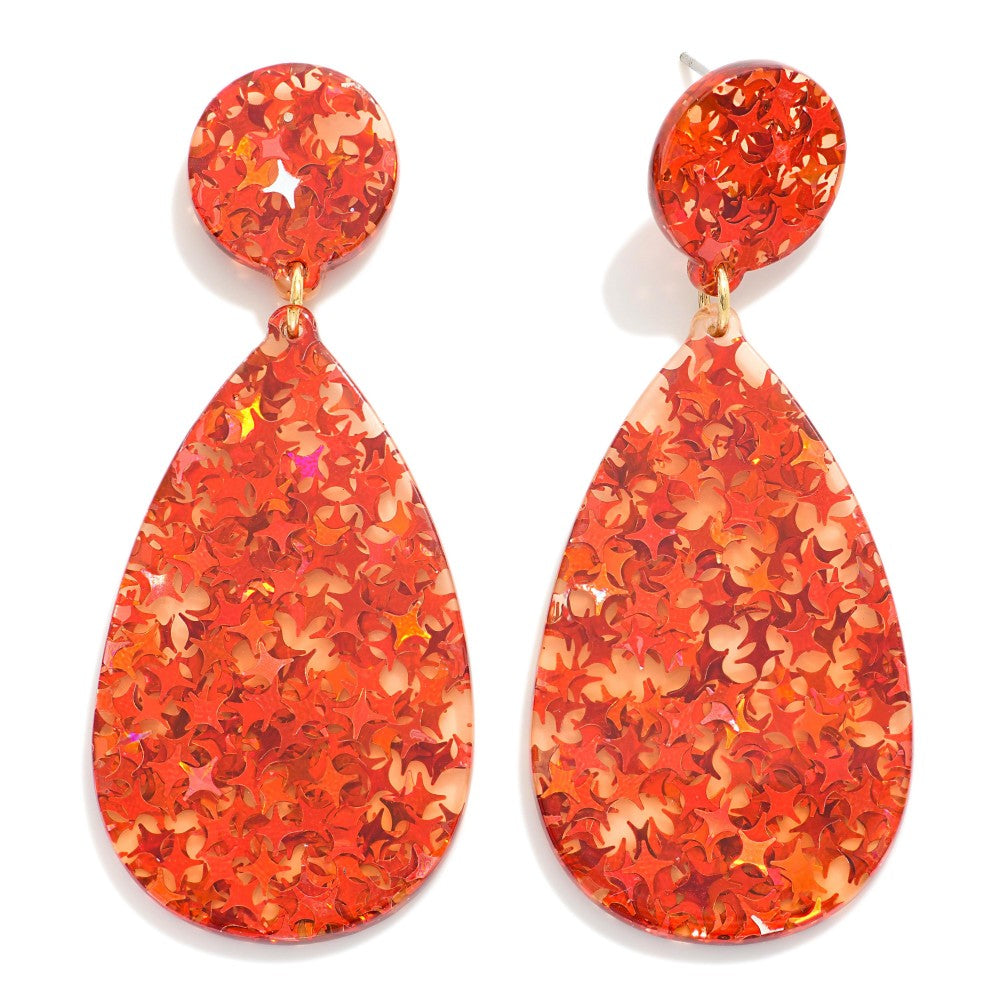 Acrylic Teardrop Earring Red - Earrings