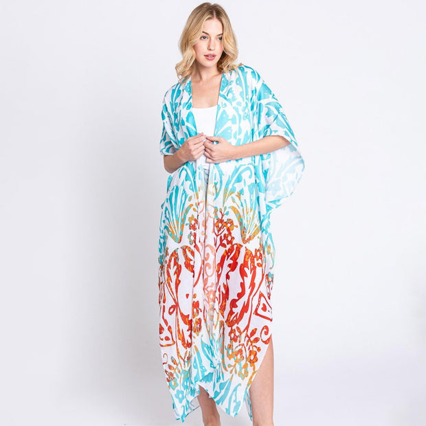 Kimono Maxi Print Blue Clay