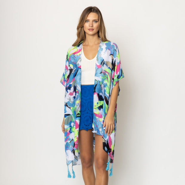 Kimono Blues Print w/Tassels