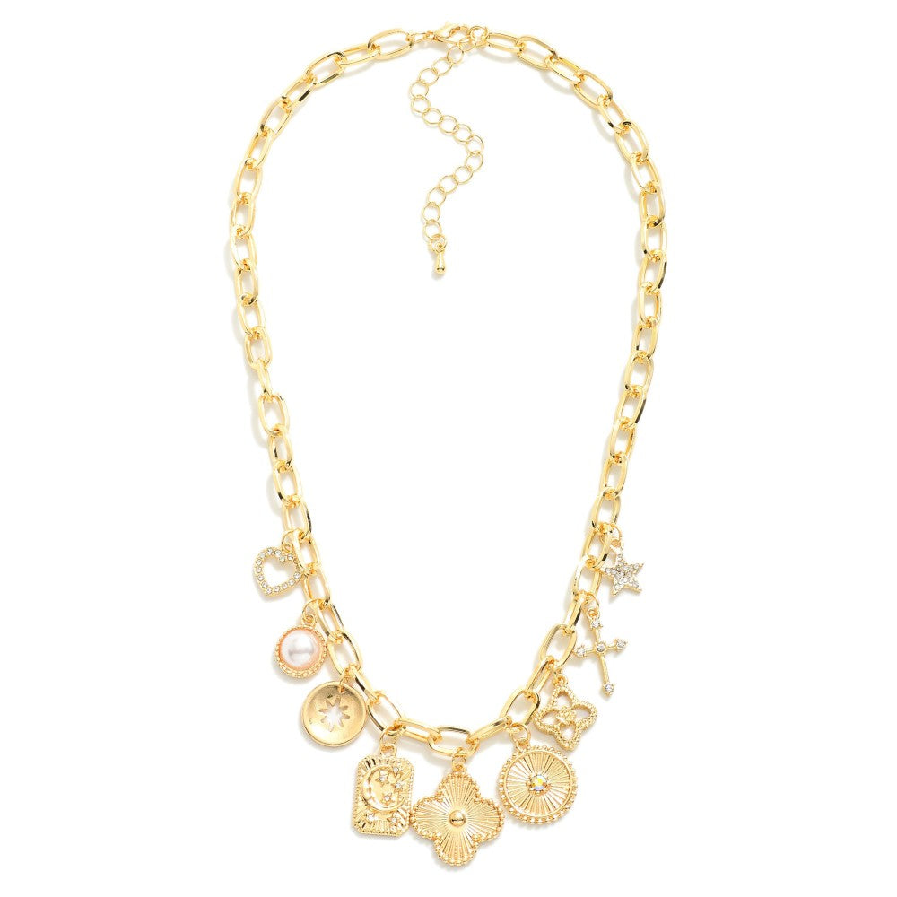 Multi Charm Necklace w/Crystals