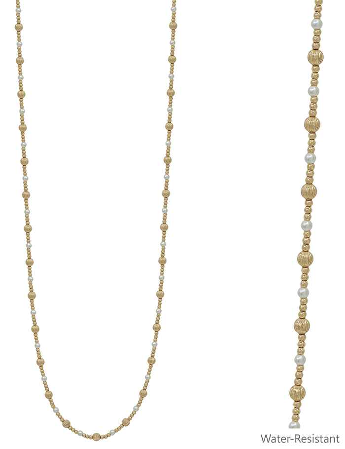 Water Resistant 34" Beaded Chain Necklace Gold