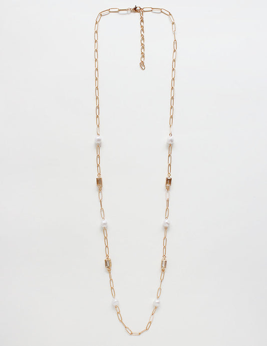 Layering Chain Necklace w/Crystals & Pearls