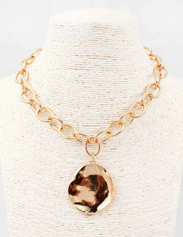 Hammered Circle Pendant Necklace