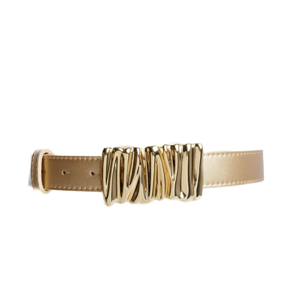 Textured Buckle Belt Metallic Gold