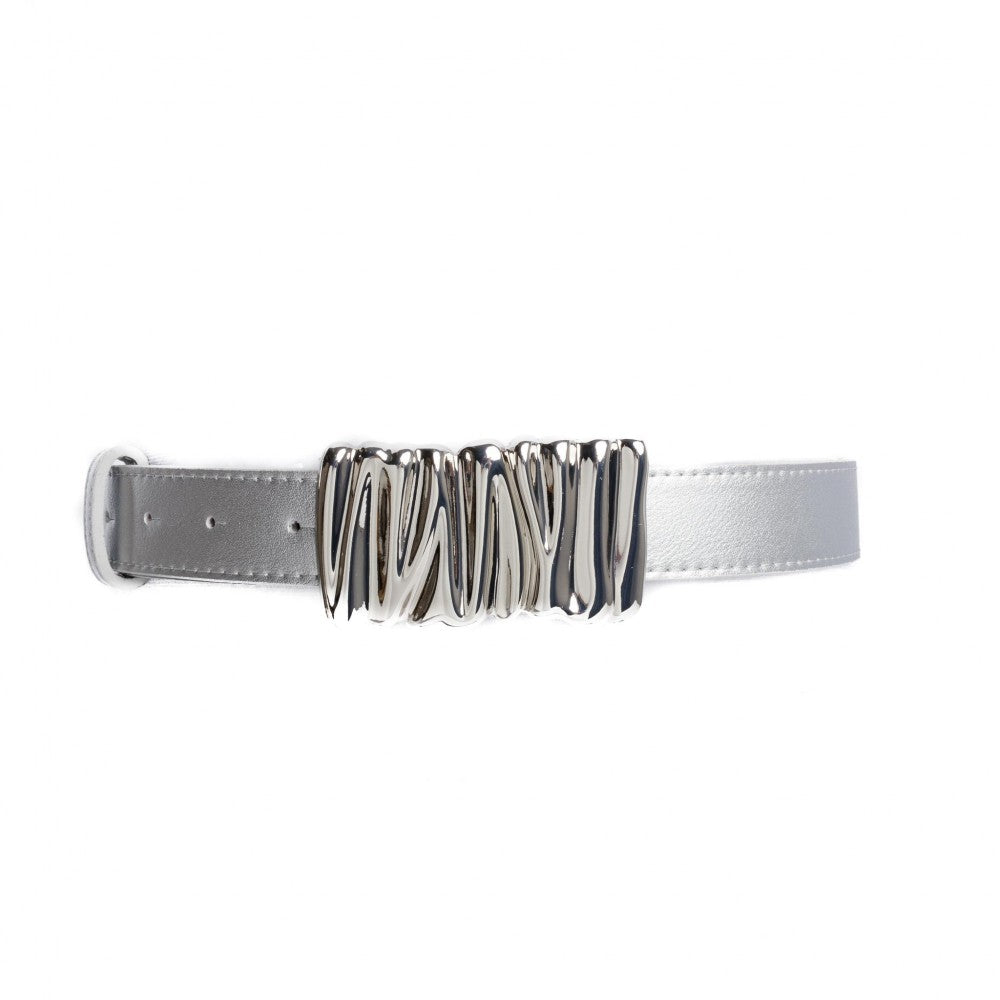 Textured Buckle Belt Metallic Silver