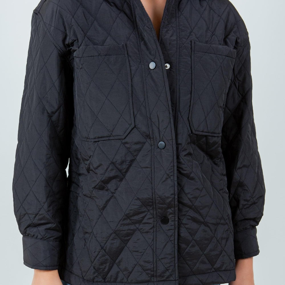 Lightweight Quilted Jacket with Collar (Black)