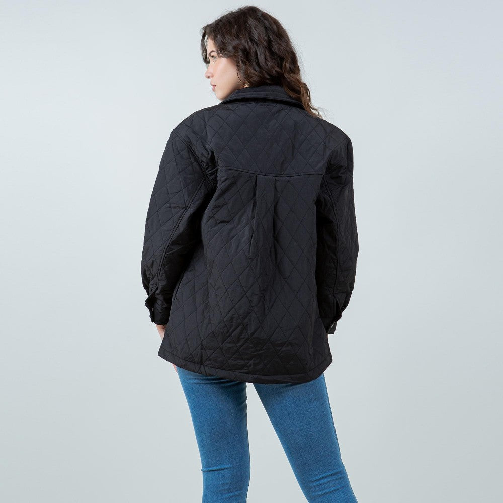 Lightweight Quilted Jacket with Collar (Black)