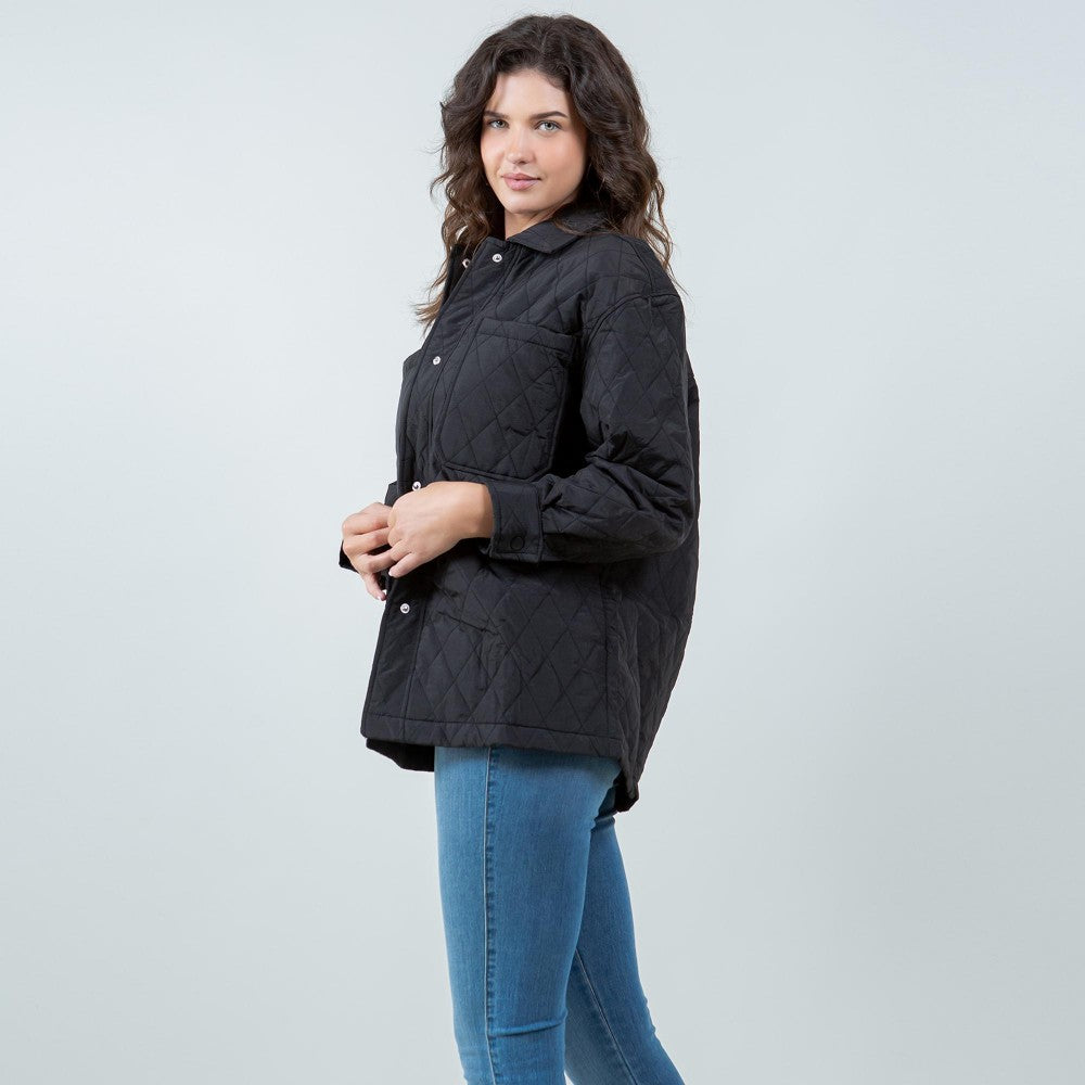 Lightweight Quilted Jacket with Collar (Black)
