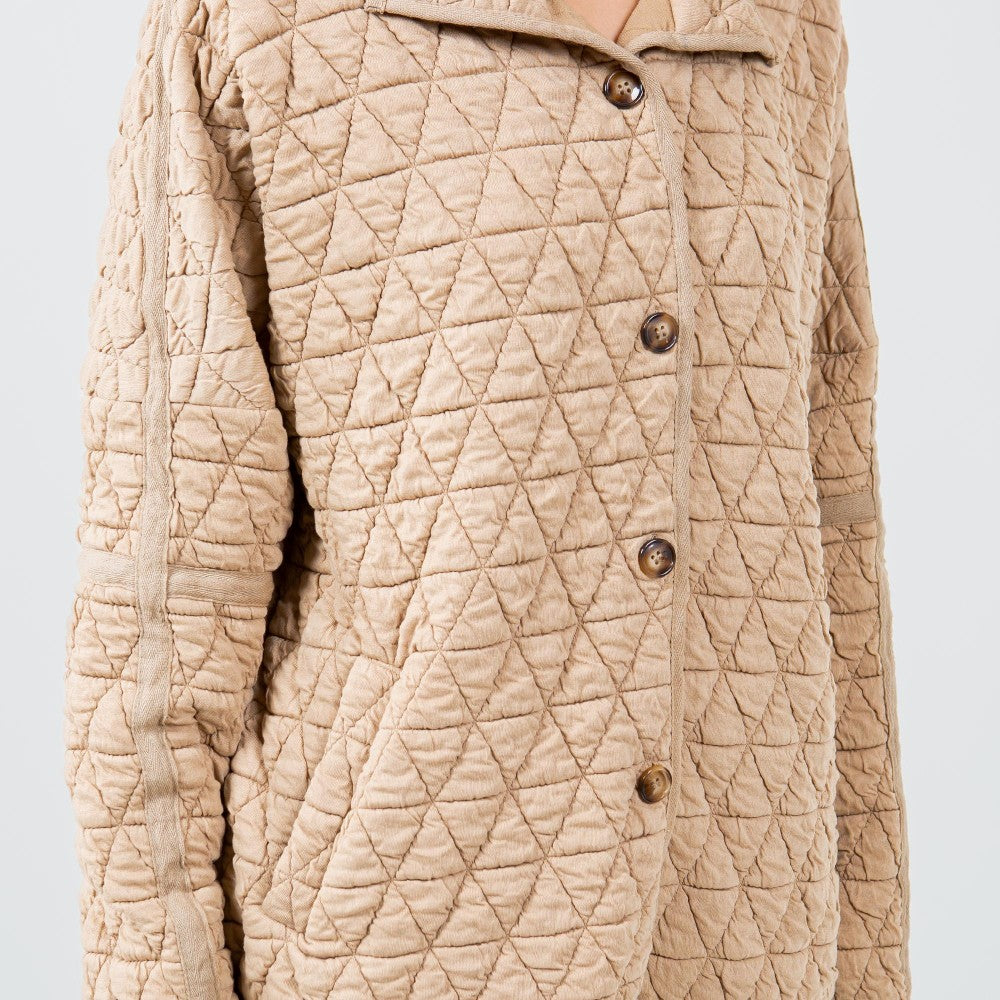 Quilted Shacket with Side Pockets Light Khaki