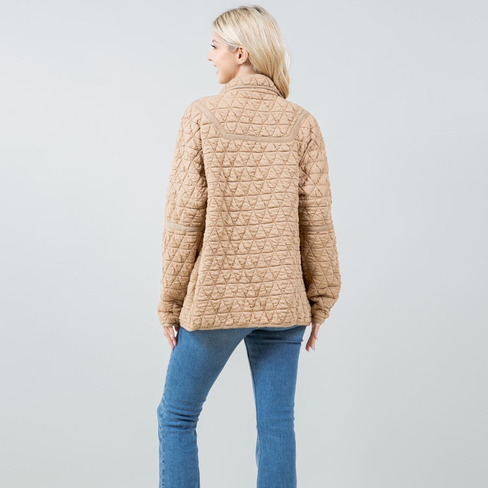 Quilted Shacket with Side Pockets Light Khaki